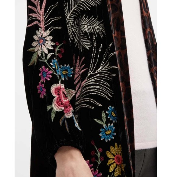 Johnny Was Tiarei Velvet Bishop Sleeve Kimono Coat Floral Embroidery Black New - Picture 9 of 15